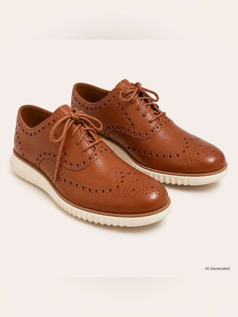 Cole Haan Grand Brown Leather Wingtip Derbys Size 8.5 NIB